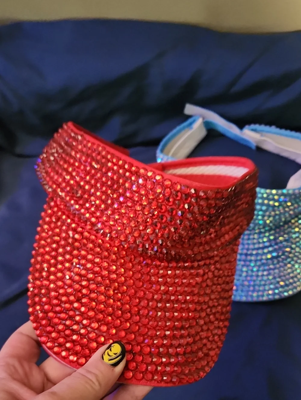 Sparkling Visors - Red and Light Blue Rhinestone Sun Visors